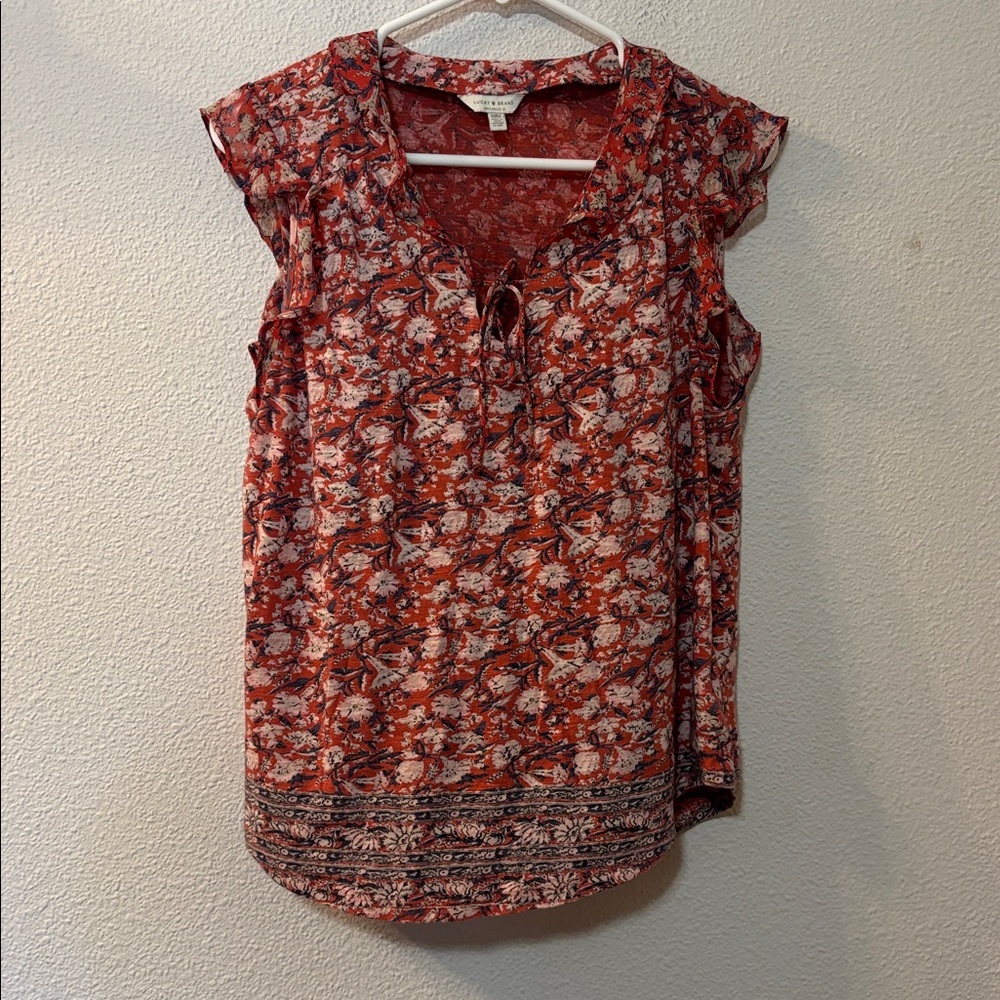 Lucky Brand Red and White Floral Top